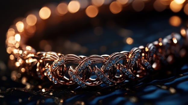 Close up reveals rose gold chain link bracelet adorned with sparkling diamonds brilliantly photo