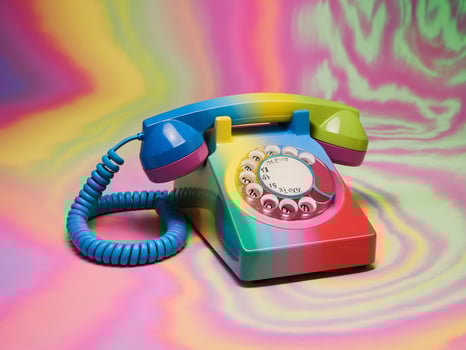 Colorful retro rotary phone on a vibrant psychedelic background. photo
