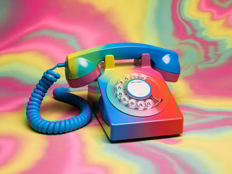 Colorful retro rotary phone against a vibrant abstract background. photo