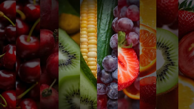 Colorful assortment of fresh fruits and vegetables, showcasing vibrant colors and textures. photo