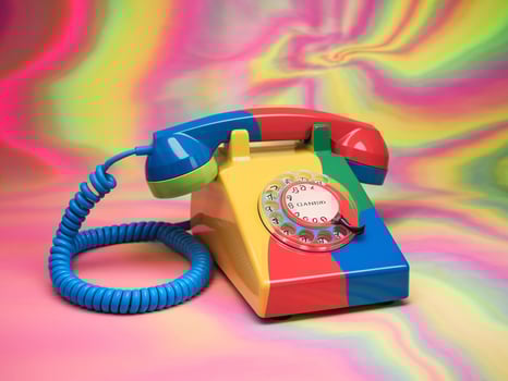 Colorful rotary telephone against a vibrant, swirling background of neon colors. photo