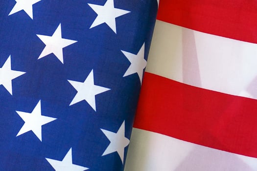 Independence day US, American flag closeup, folds, retro, bottom view. photo
