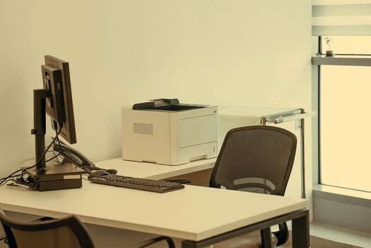 Empty workspace of a company with computer photo