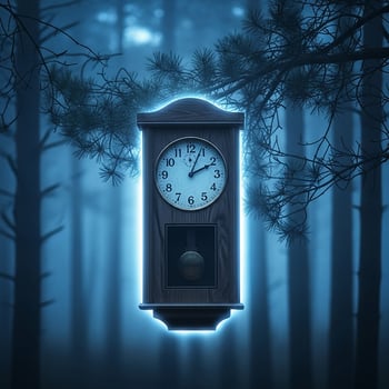Antique Clock in Mysterious Forest at Night photo