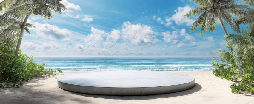 The serene platform overlooking the tranquil beach and azure ocean. photo
