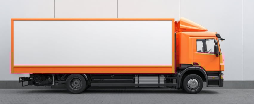 The orange delivery truck with a blank side for branding and advertisement. photo