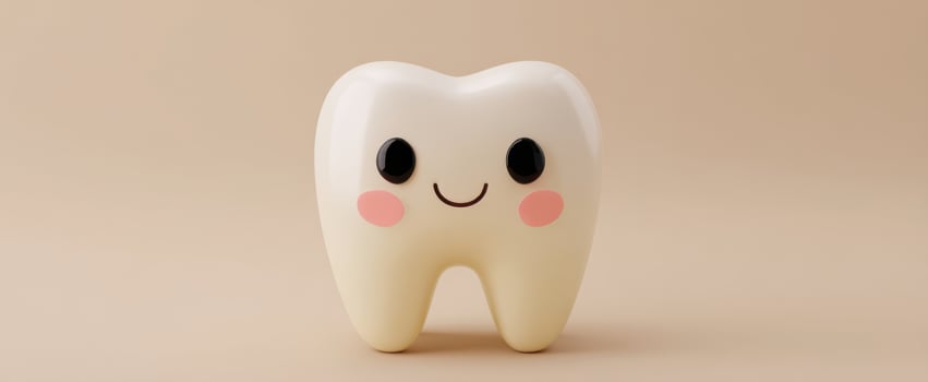 The adorable smiling cartoon tooth hero promoting dental health for children. photo