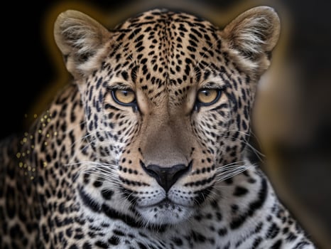 Close-up of a majestic leopard with striking spots and intense gaze, showcasing its powerful presence. photo