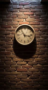Cracked Clock on Brick Wall, Dramatic Lighting photo