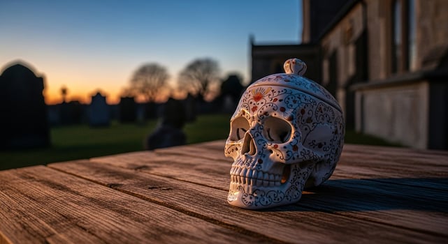 Decorated Skull at Sunset Cemetery photo
