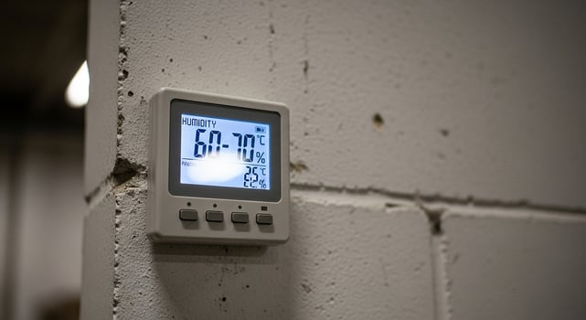 Digital Hygrometer Thermometer on Brick Wall photo