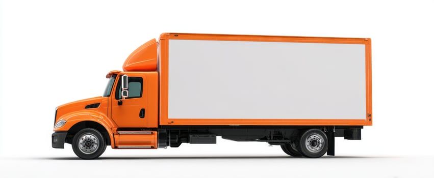 The bright orange delivery truck ready for transportation and logistics services photo