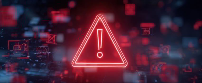 The Red Warning Sign Illuminating Digital Space for Alerts and Notifications photo