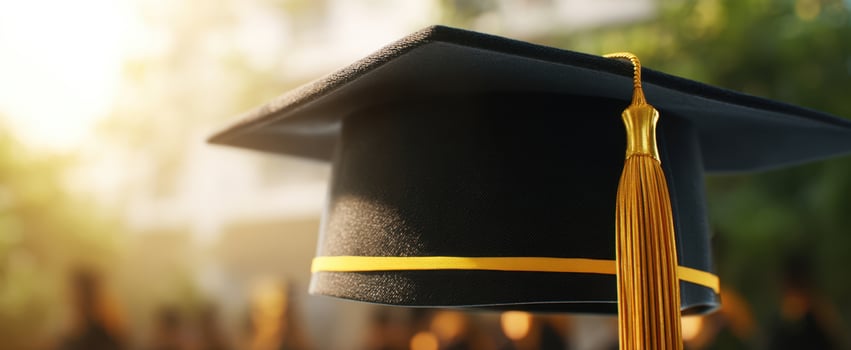 The graduation cap shines bright during a joyful academic celebration. photo