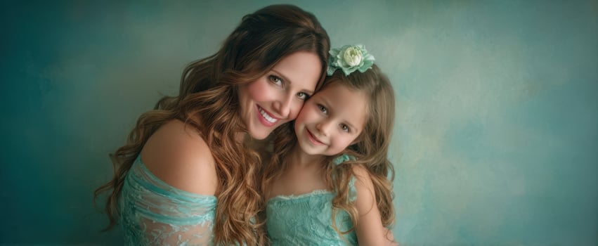 The beautiful bond between a mother and daughter captured in a lovely portrait. photo