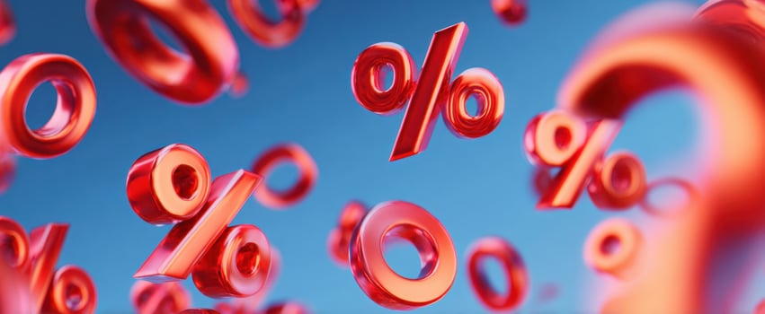The vibrant percentage symbols illustrating sales and discounts in a business context. photo