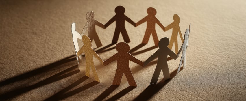 The paper figures forming a circle symbolize unity and collaboration in community. photo