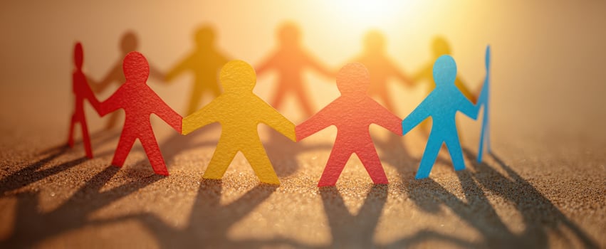 The colorful paper figures united in a joyful display of togetherness and connection. photo