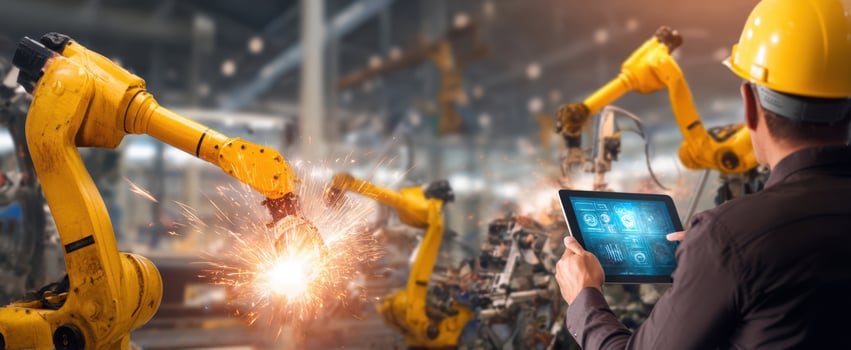 The robotic arm sparks innovation in a modern industrial workspace. photo