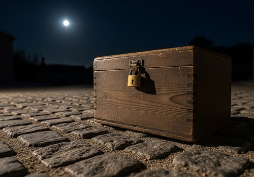 A wooden box sitting on the ground at night photo