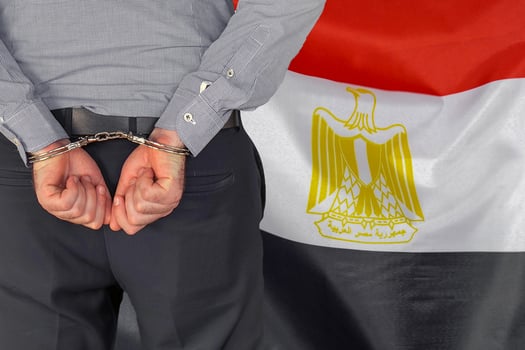 Male with handcuffs on the background of the Egypt flag photo