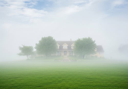 Misty Morning House in Green Field photo