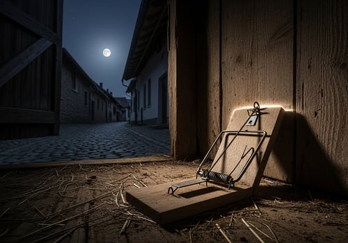 Moonlit Night, Old Mousetrap, Cobblestone Street photo