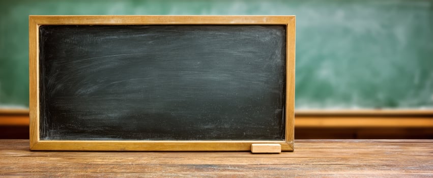 The classic chalkboard ready for educational use in a classroom setting. photo