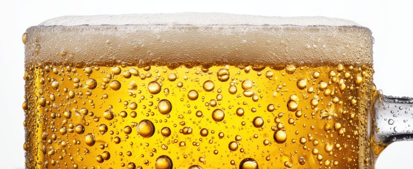 The refreshing golden beer with frothy bubbles in a glass. photo