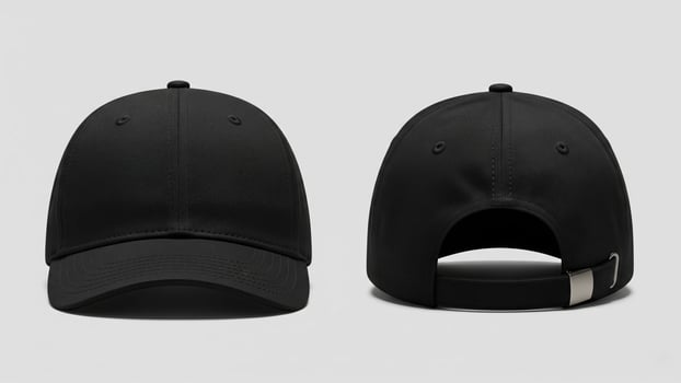 Classic Black Dad Hat Mockup Clean Front and Back Views with Adjustable Metal Clasp photo