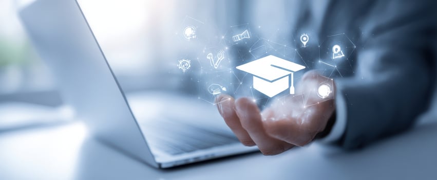 The digital graduation cap symbolizing modern education and learning technologies. photo