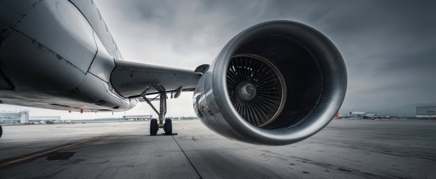 The Jet Engine of an Airplane on a Cloudy Day at the Airport photo