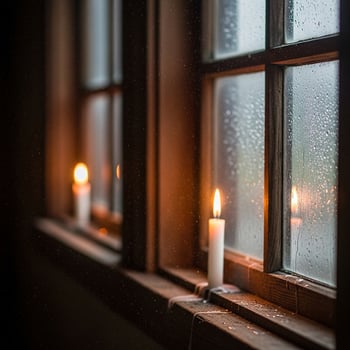 Rainy Day Window with Candles photo