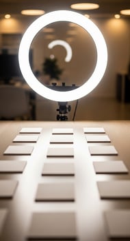 Ring Light Illuminates Blank Cards on Table photo