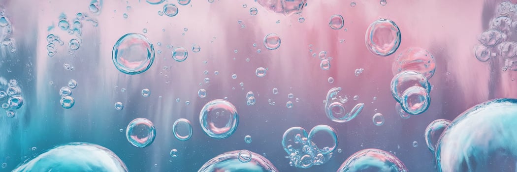 Colorful bubbles rising in a dreamy pastel background, creating a tranquil and vibrant atmosphere. photo