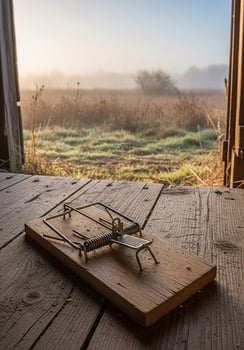 A mouse trap on a wooden table photo