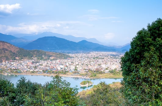 View of Pokhara and lake Phewa, Nepal photo