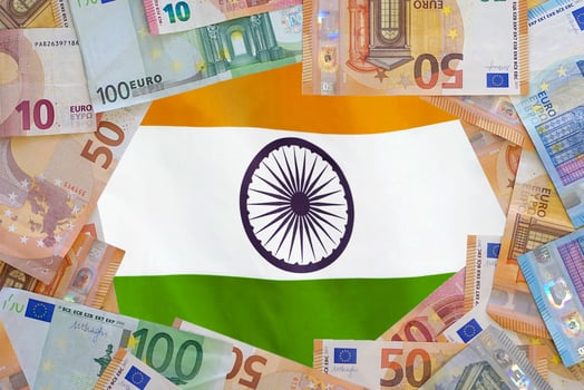 Flag India on the Euro banknotes background photo