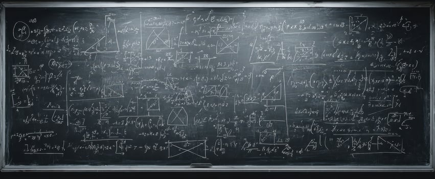The intricate equations on a classroom blackboard full of mathematical concepts. photo