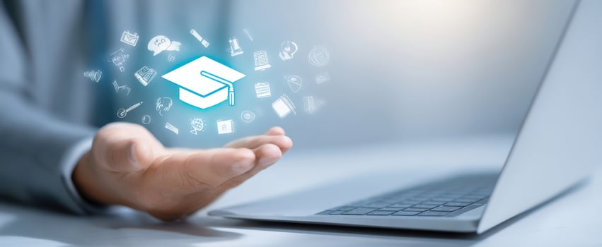The graduation cap icon representing digital education and online learning opportunities. photo
