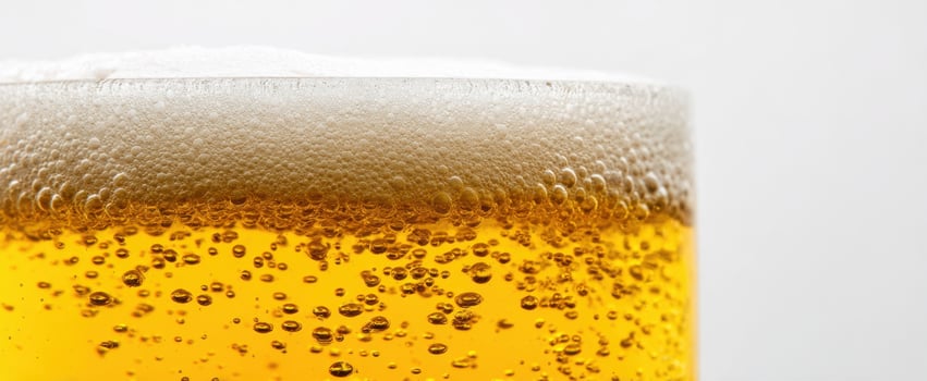The refreshing glass of beer with golden bubbles and frothy foam. photo