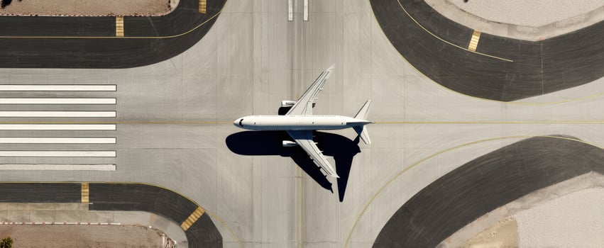 The airplane navigating the airport's intersection at high altitude. photo