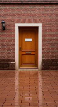 Wooden Door Brick Wall Entrance Exterior photo