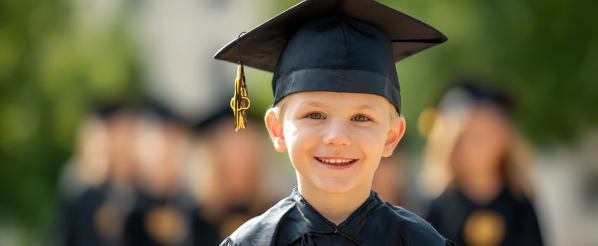 The joyful young graduate celebrating success with peers in bright sunlight. photo