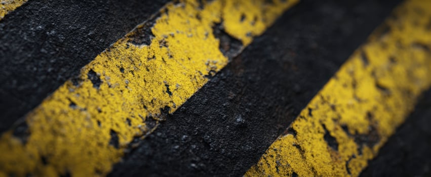 The worn surface featuring black and yellow diagonal stripes close-up. photo