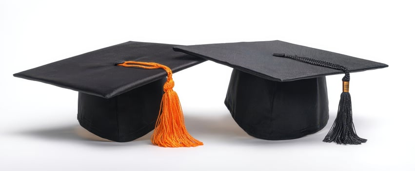 The graduation caps symbolizing achievement and academic success in a celebratory context. photo