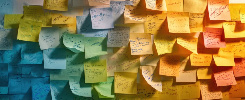 The colorful array of sticky notes reflecting creativity and organization. photo