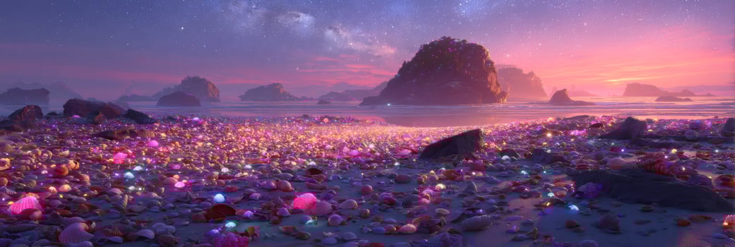 Tranquil Beach Landscape with Colorful Natural Lights and Serene Ocean at Twilight photo