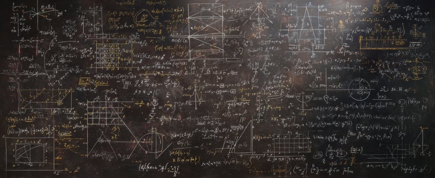 The intricate arrangement of mathematical equations and diagrams on a blackboard. photo