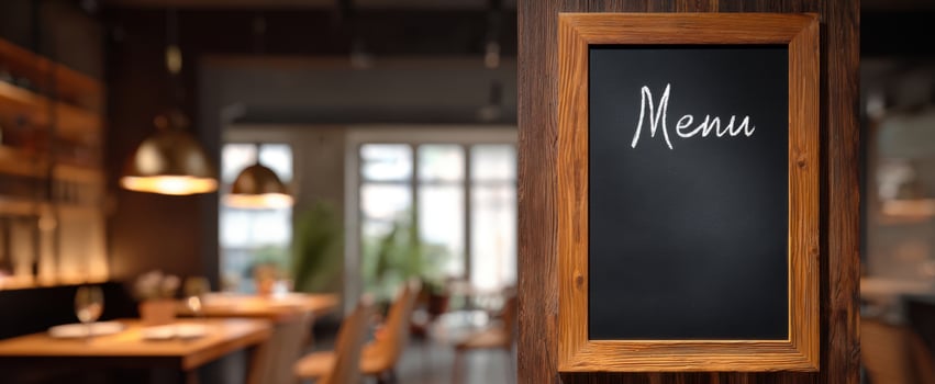 The menu chalkboard welcoming diners in a cozy restaurant setting photo